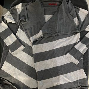 Dark gray and light gray stripe sweater jacket. Gently used. Size XL